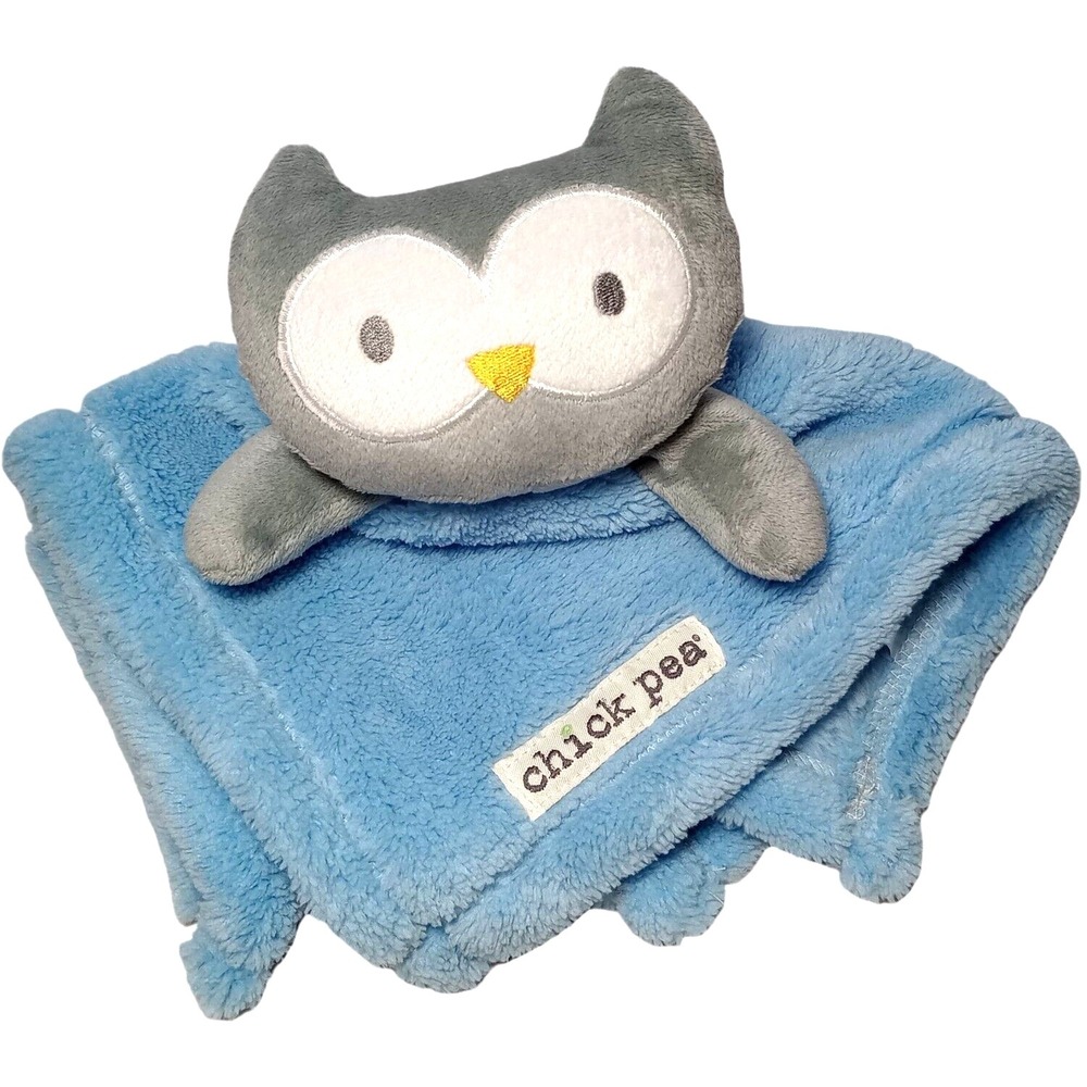 Chick Pea Blue Fleece Gray Owl Face Baby Security Blanket 14" Lovey‎ Soft Mini
